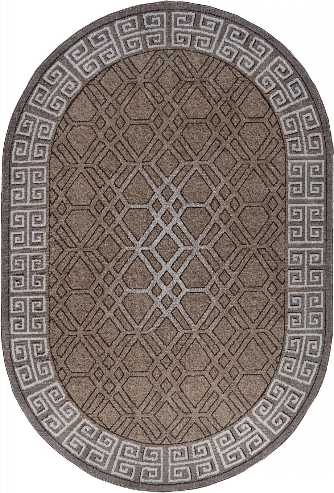Ковер Ковер Современный AIDIN CARPET PRAGA 06027A BEIGE / DARK VIZON Овал Овал 1x2м