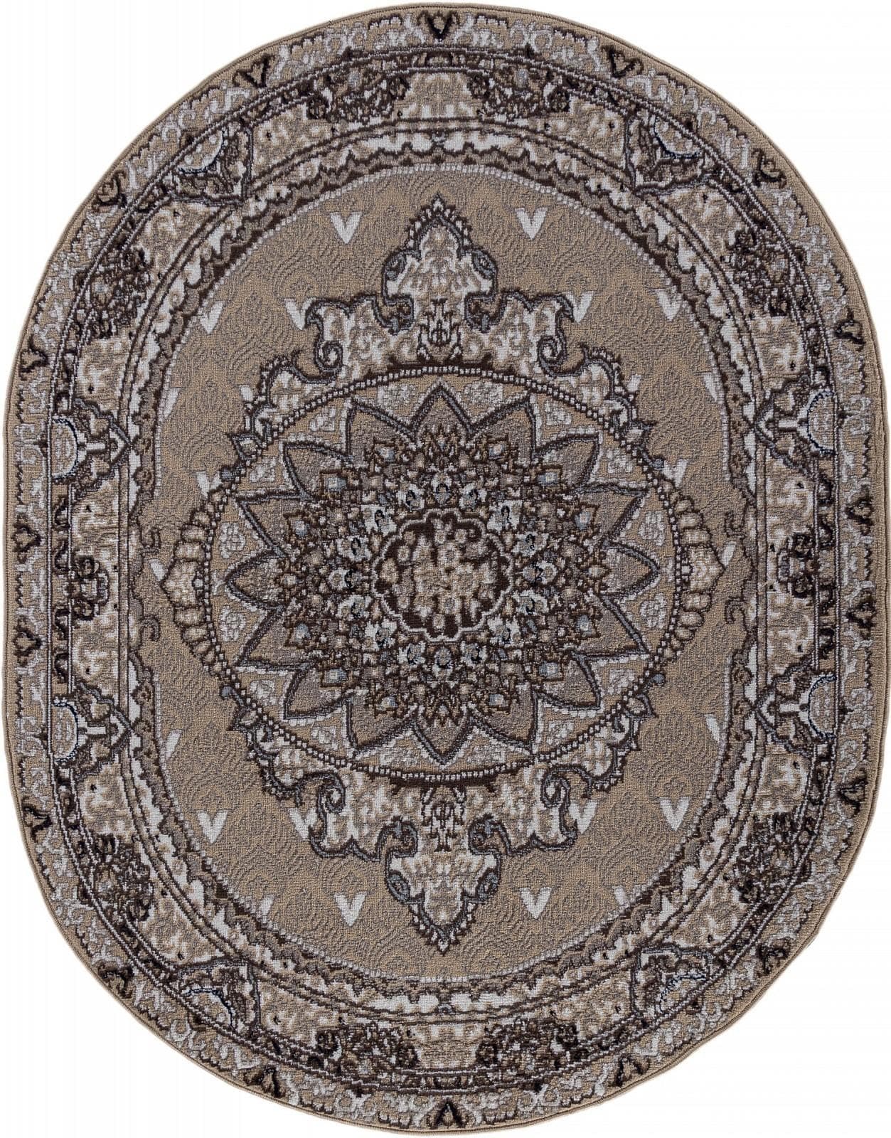 Ковер Ковер Классический AIDIN CARPET PRAGA 06021A BEIGE / BEIGE Овал Овал 1x2м