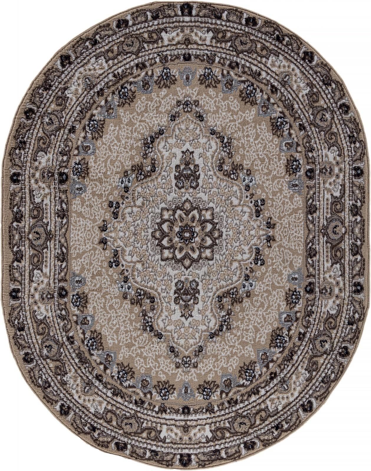 Ковер Ковер Классический AIDIN CARPET PRAGA 06020A BEIGE / BEIGE Овал Овал 1x2м